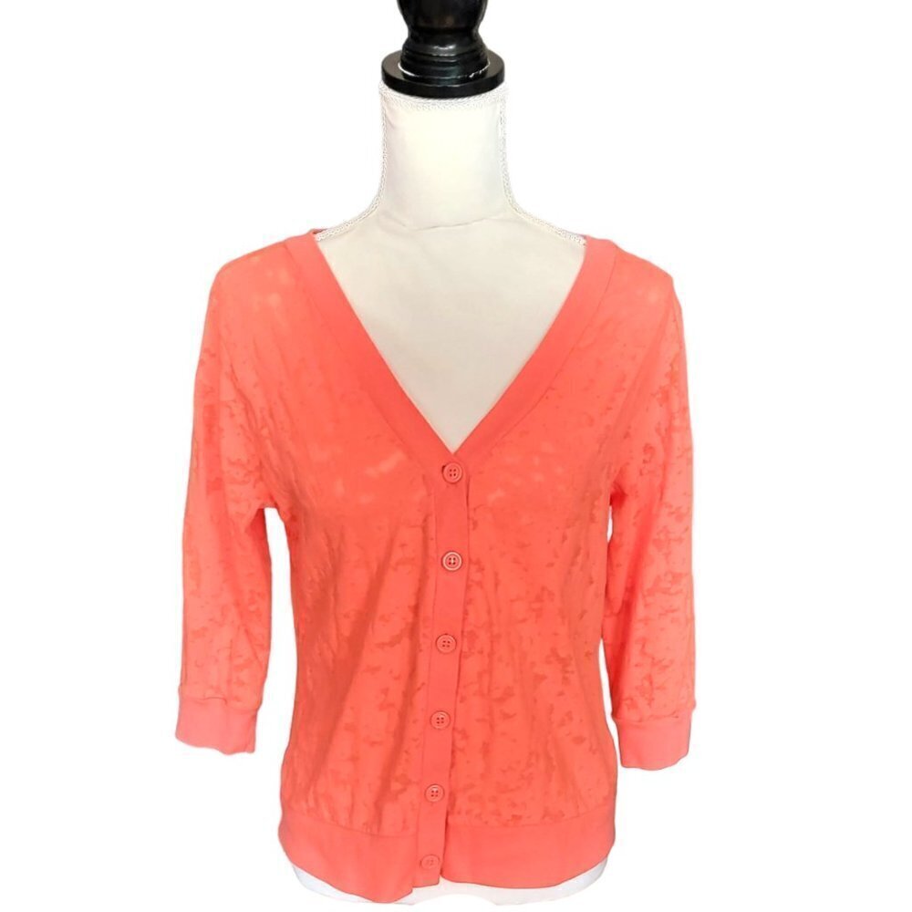 Mix & Co Orange 3/4 Sleeve Semi-Sheer Cardigan Sweater in Size‎ Large